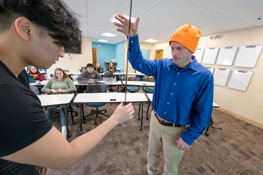 Psychology Class photo dropping a ruler