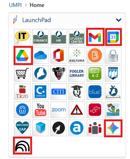 MyCampus Launchpad with Google Apps highlighted