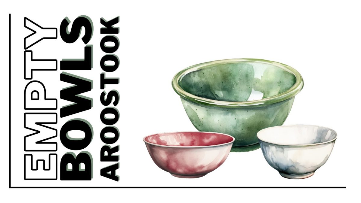Empty Bowls Aroostook logo, featuring ceramic bowls in various colors.