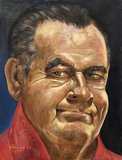 Photo of self-portrait painting by Roger Morin.