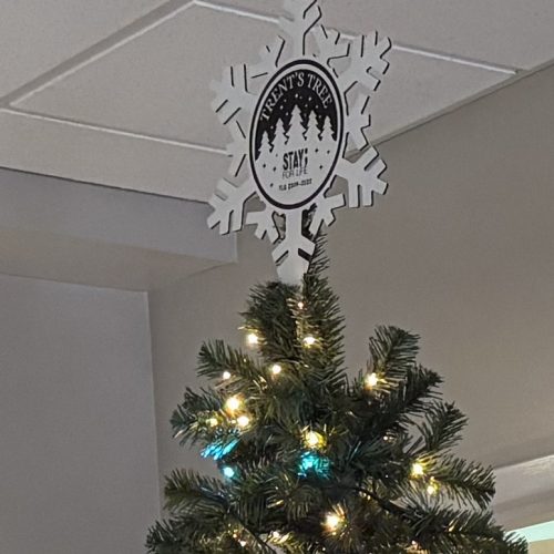 Photo of Trent's Tree displayed in the Campus Center in 2024.