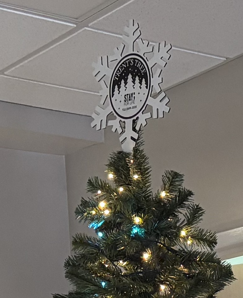 Photo of Trent's Tree displayed in the Campus Center in 2024.