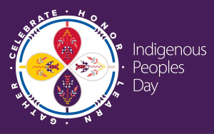 Indigenous People's Day graphic that also includes the words Celebrate, Honor, Learn, Gather