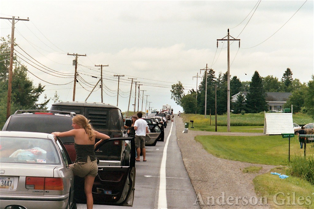 Long line of cars on the highway waiting to get into the concert