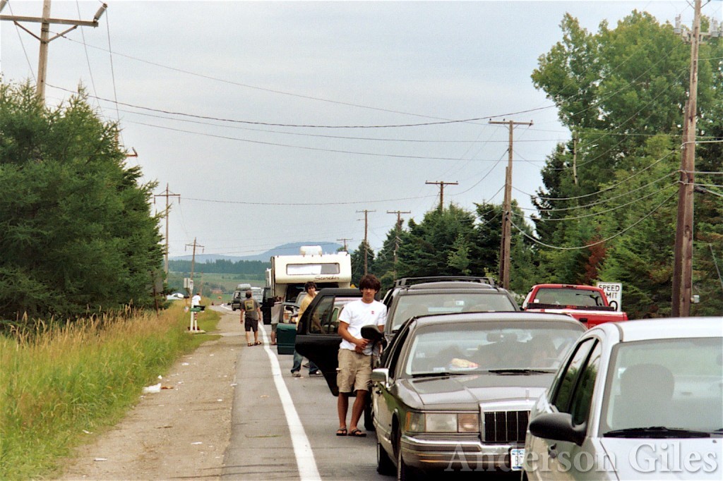Long line of cars on the highway waiting to get into the concert